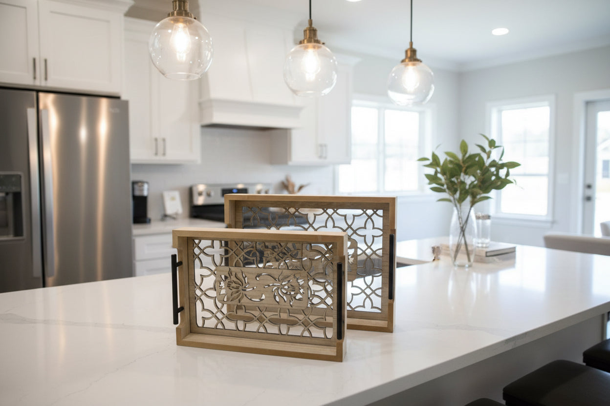 Wooden tray with glass 2Pcs