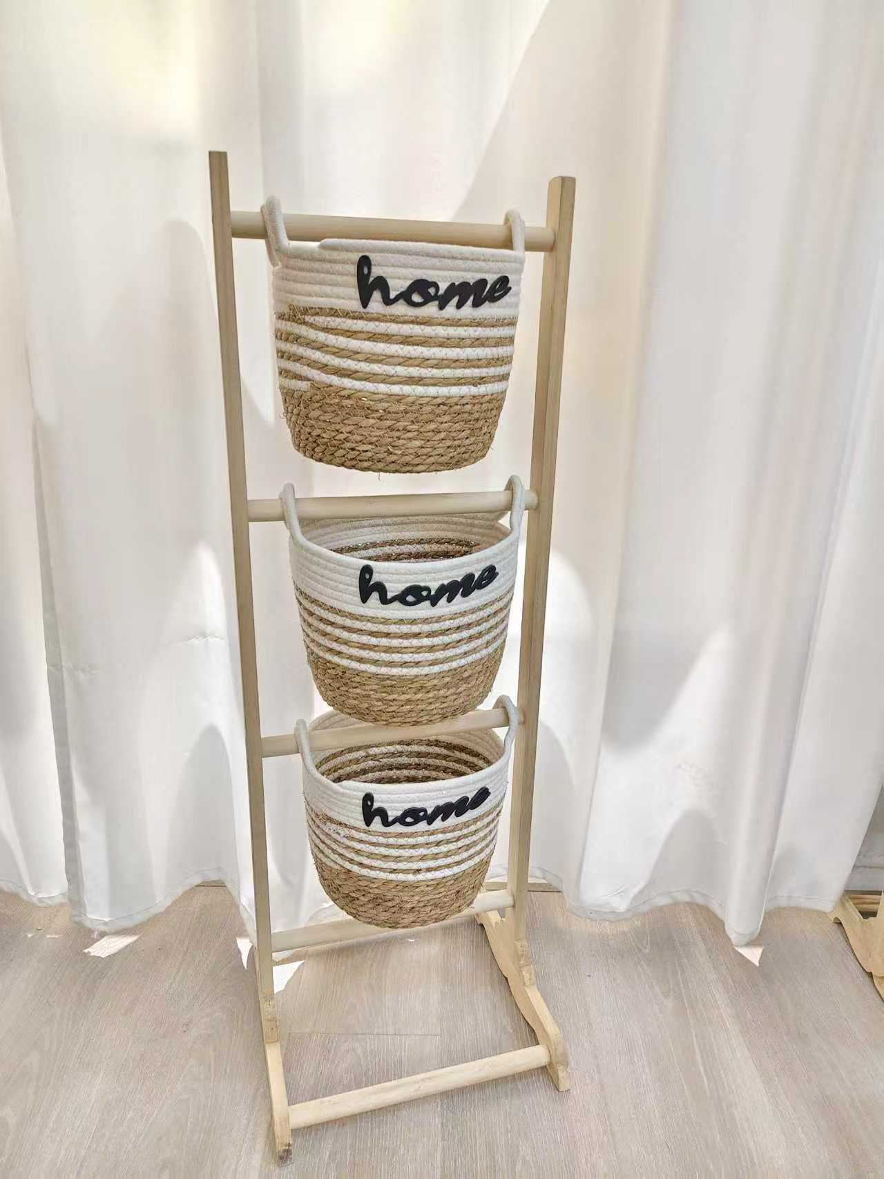 Storage stand with 3 round baskets white