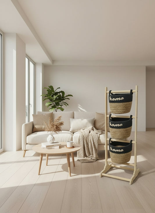 Storage stand with 3 round baskets black