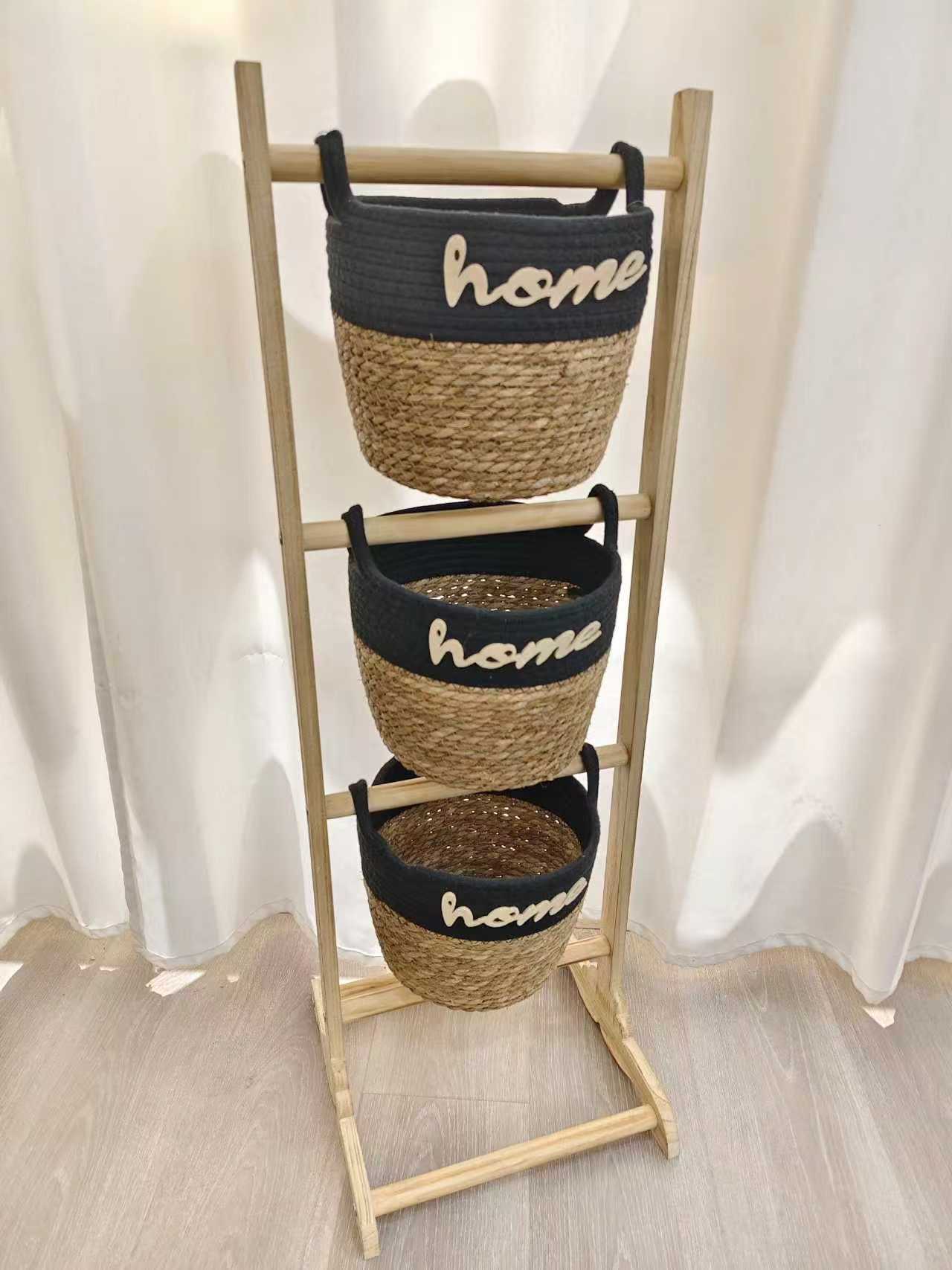Storage stand with 3 round baskets black