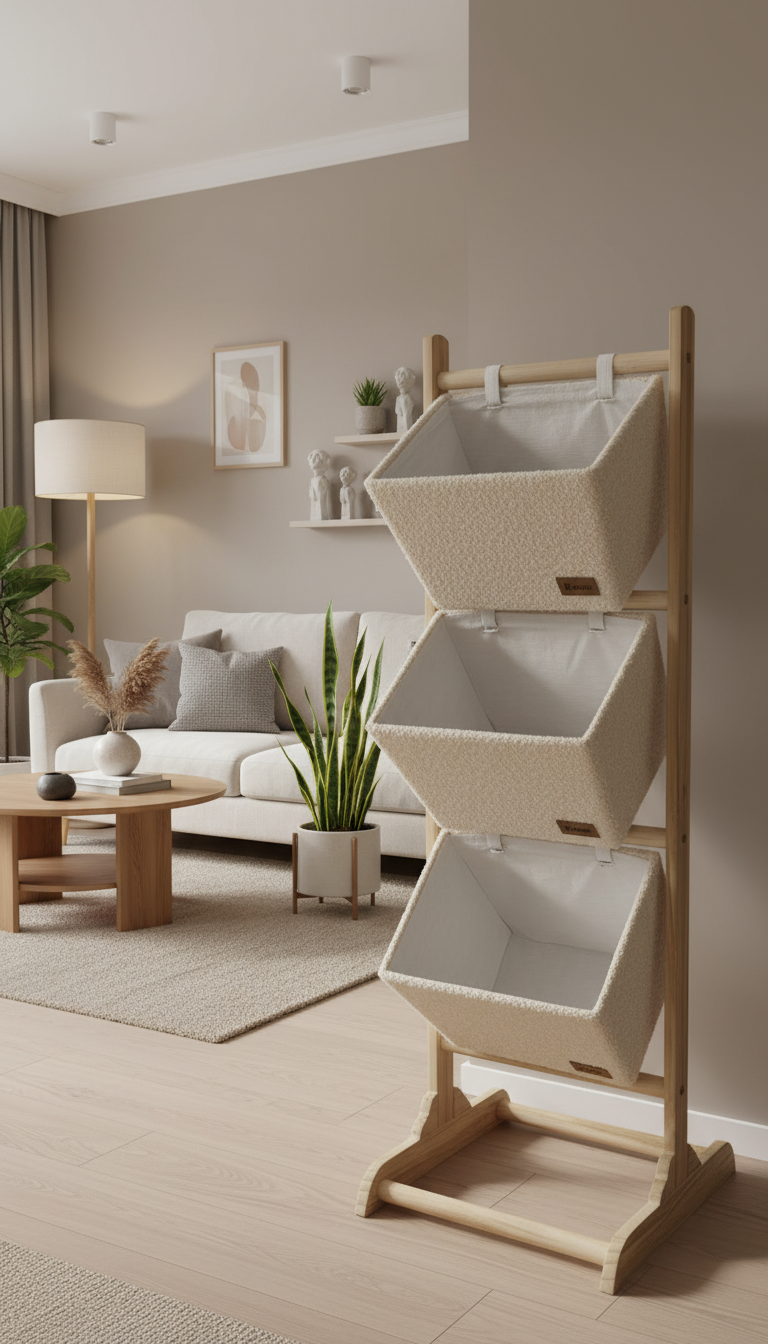 Storage stand with 3 Baskets with liner inside