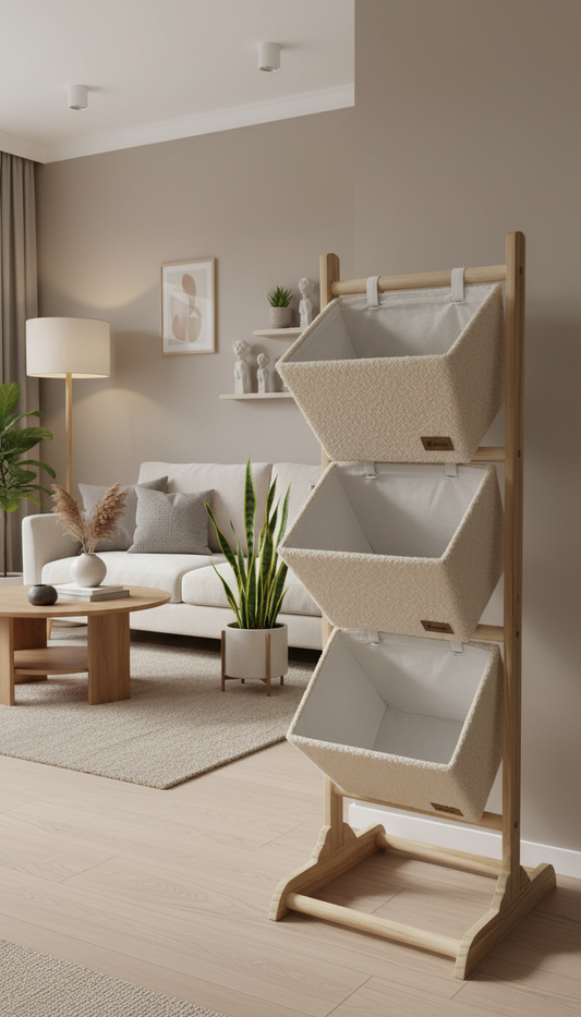 Storage stand with 3 Baskets with liner inside