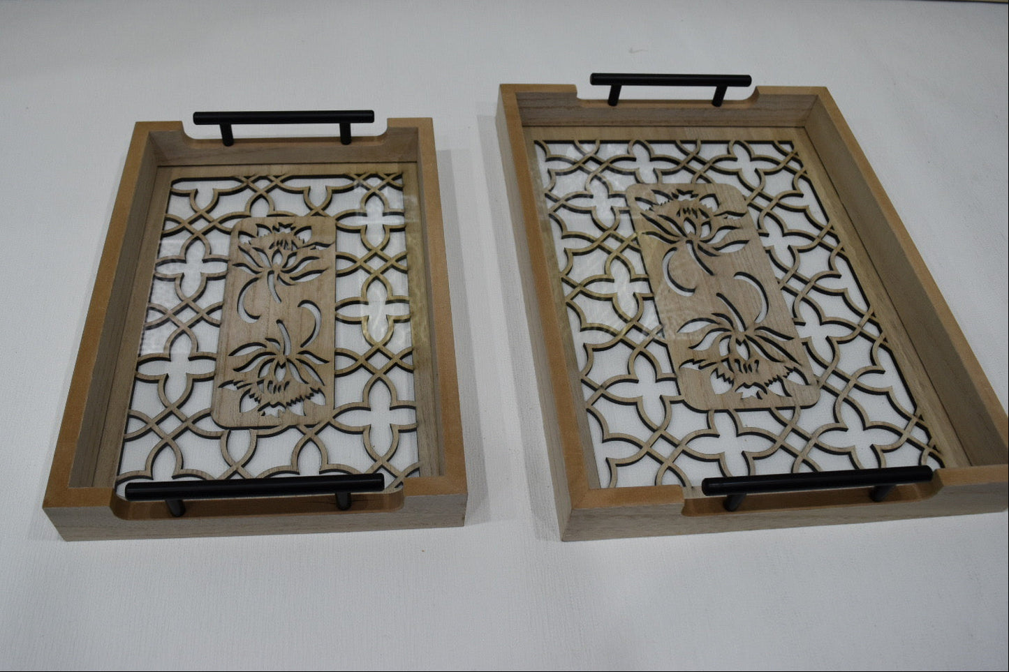 Wooden tray with glass 2Pcs