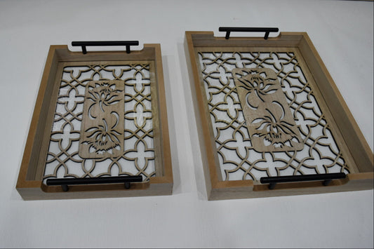 Wooden tray with glass 2Pcs
