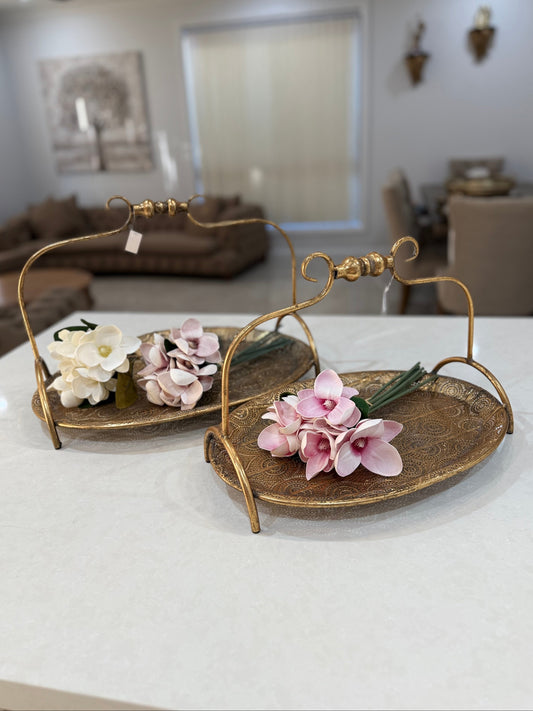 Metal Tray with handle 2 Pcs Set